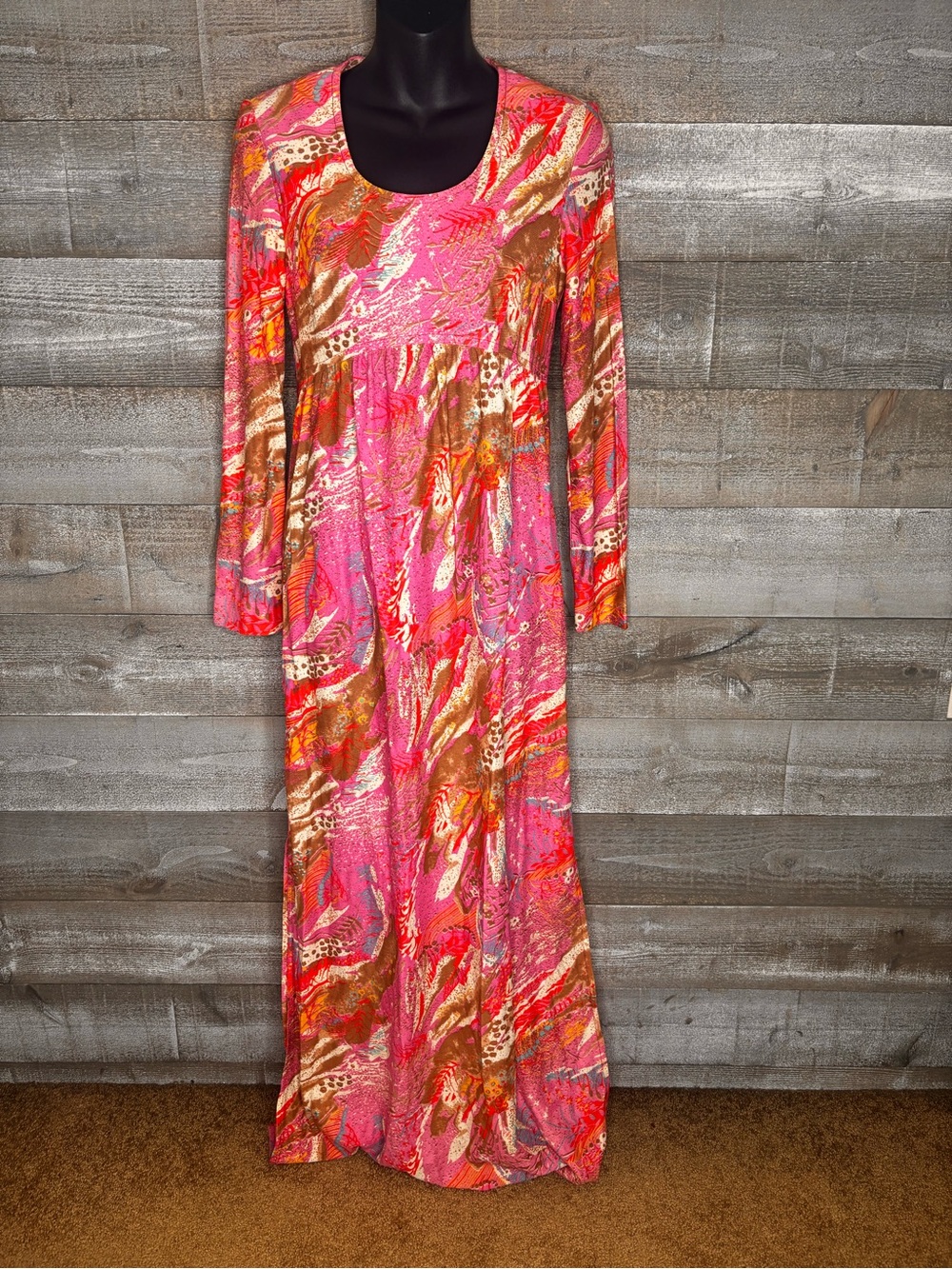 Rare Birds vintage 70s RARE Pink Multicolor Printed Maxi bohemian Dress